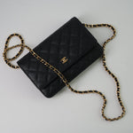 CHANEL Handbag Chanel Black Caviar Quilted Wallet On Chain GHW (WOC) - Redeluxe