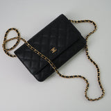 CHANEL Handbag Chanel Black Caviar Quilted Wallet On Chain GHW (WOC) - Redeluxe