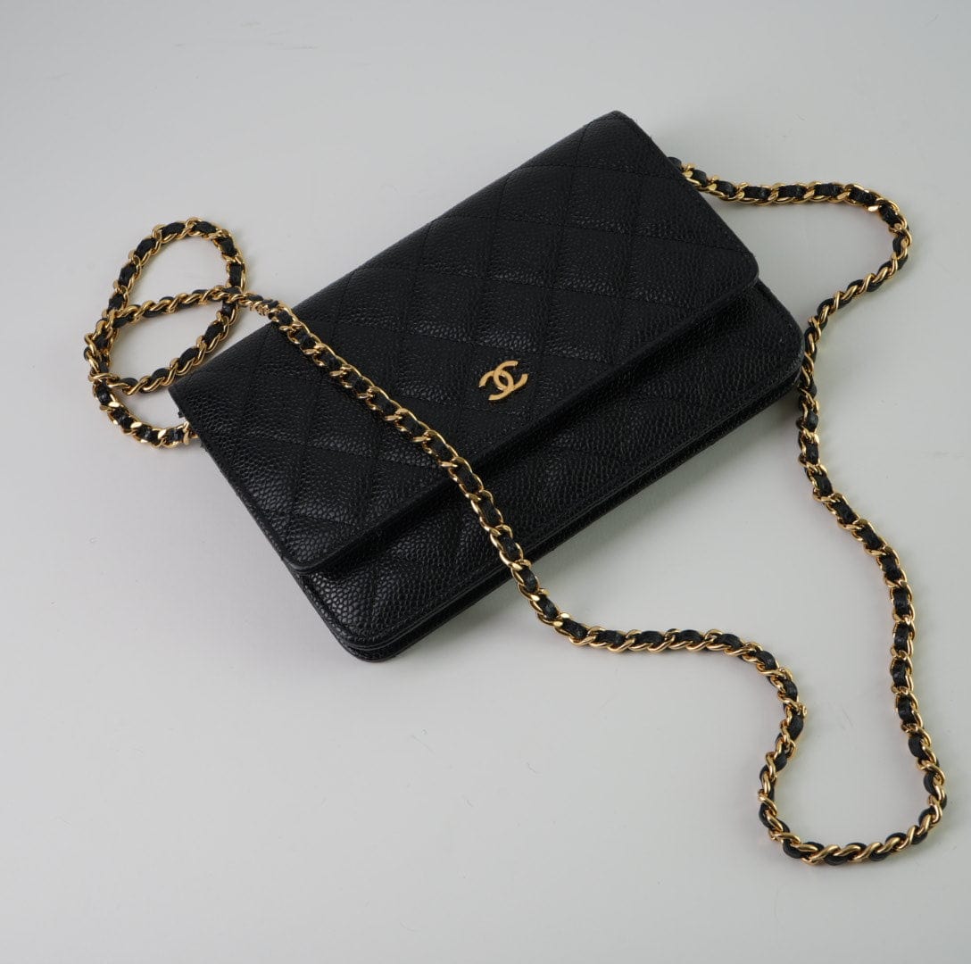 CHANEL Handbag Chanel Black Caviar Quilted Wallet On Chain GHW (WOC) - Redeluxe