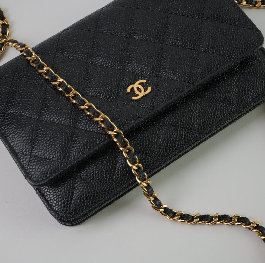 CHANEL Handbag Chanel Black Caviar Quilted Wallet On Chain GHW (WOC) - Redeluxe