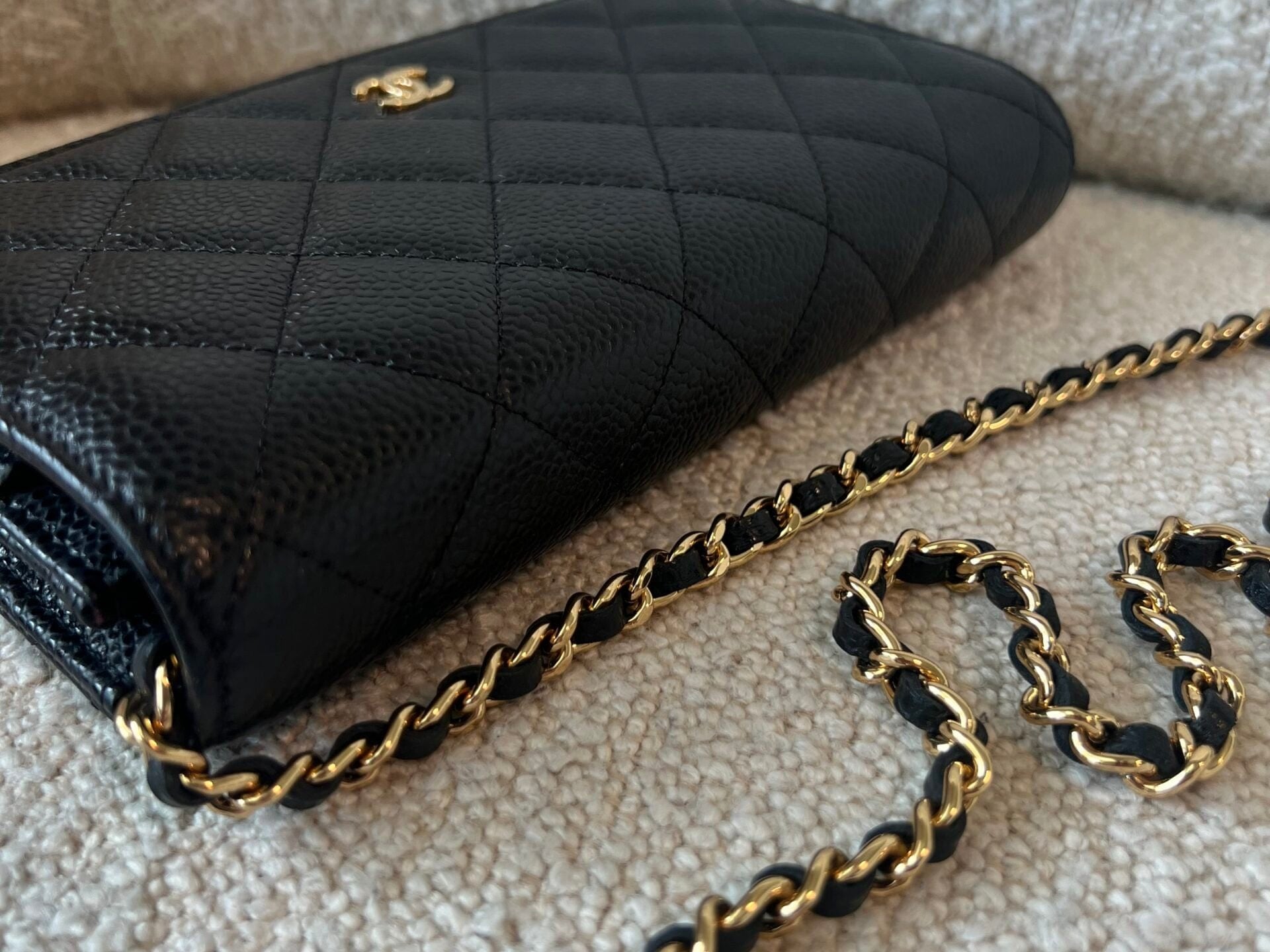 CHANEL Handbag Chanel Black Caviar Quilted Wallet On Chain GHW (WOC) - Redeluxe