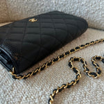 CHANEL Handbag Chanel Black Caviar Quilted Wallet On Chain GHW (WOC) - Redeluxe