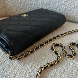 CHANEL Handbag Chanel Black Caviar Quilted Wallet On Chain GHW (WOC) - Redeluxe