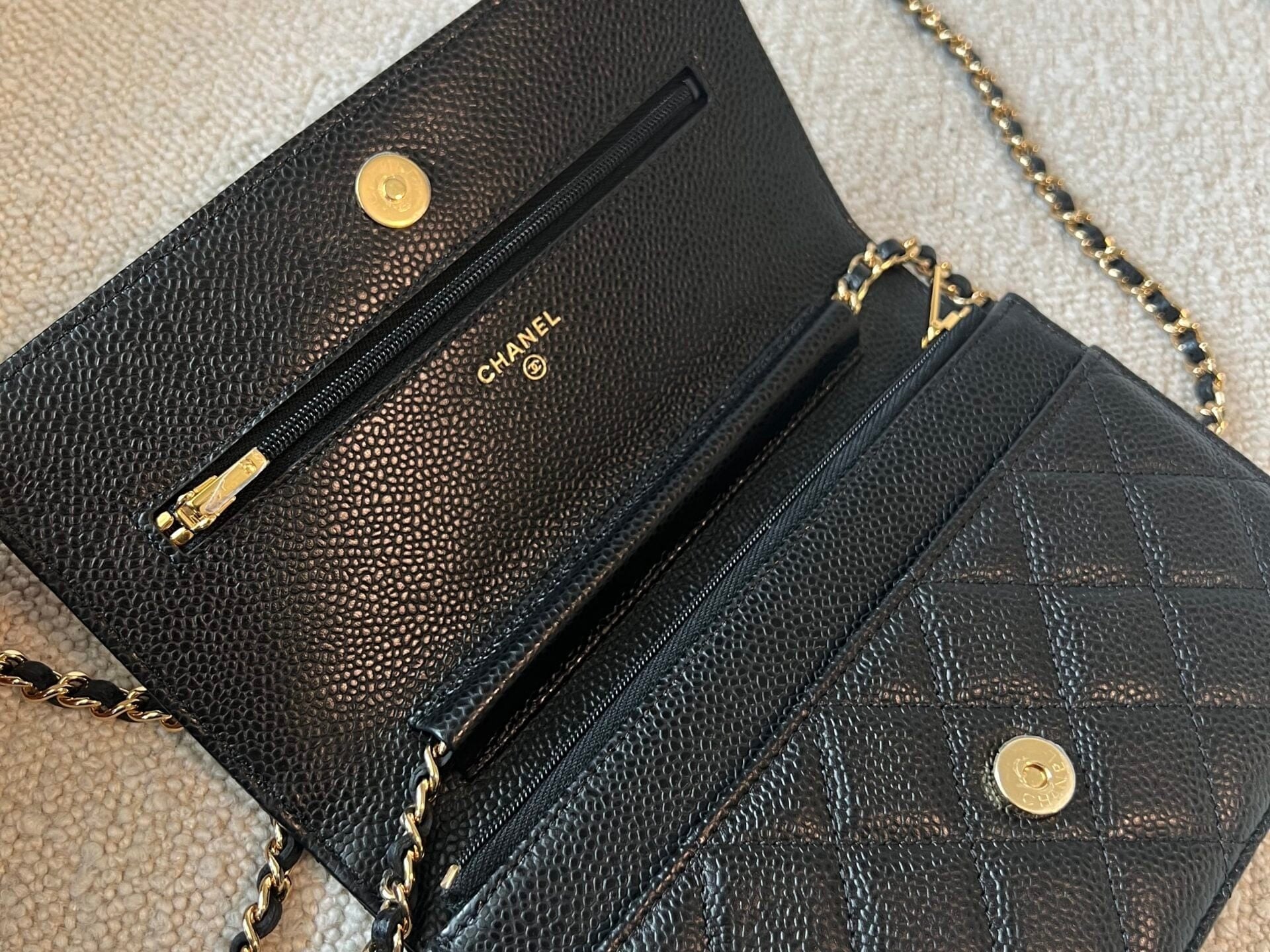 CHANEL Handbag Chanel Black Caviar Quilted Wallet On Chain GHW (WOC) - Redeluxe