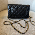 CHANEL Handbag Chanel Black Caviar Quilted Wallet On Chain Gold hardware(WOC) - Redeluxe