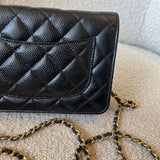 CHANEL Handbag Chanel Black Caviar Quilted Wallet On Chain Gold hardware(WOC) - Redeluxe