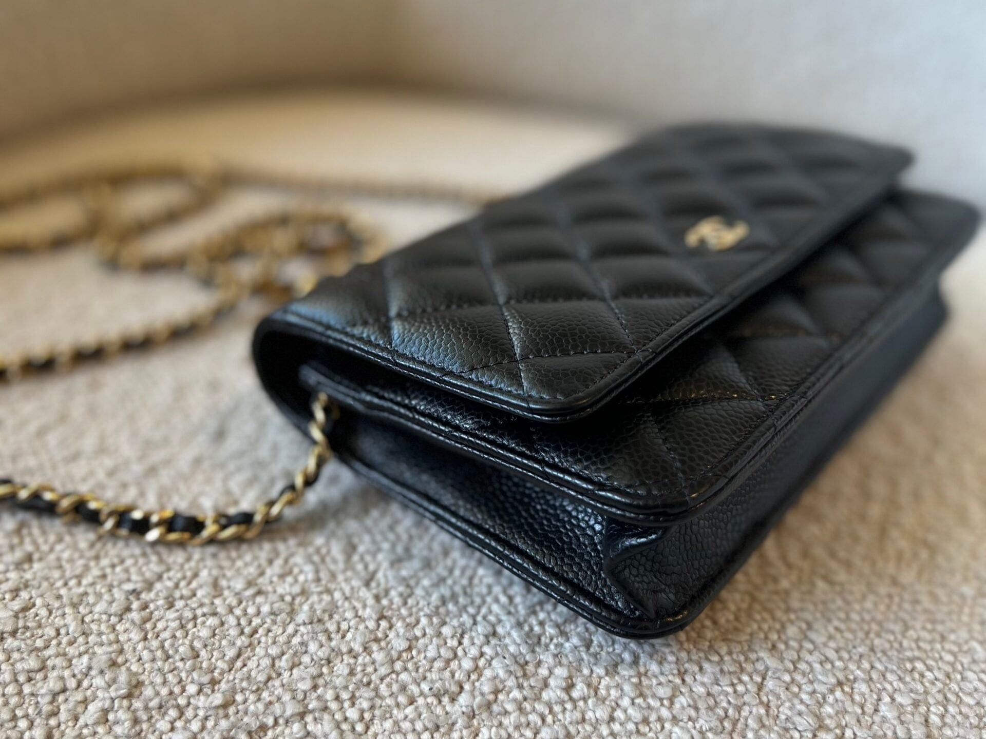 CHANEL Handbag Chanel Black Caviar Quilted Wallet On Chain Gold hardware(WOC) - Redeluxe