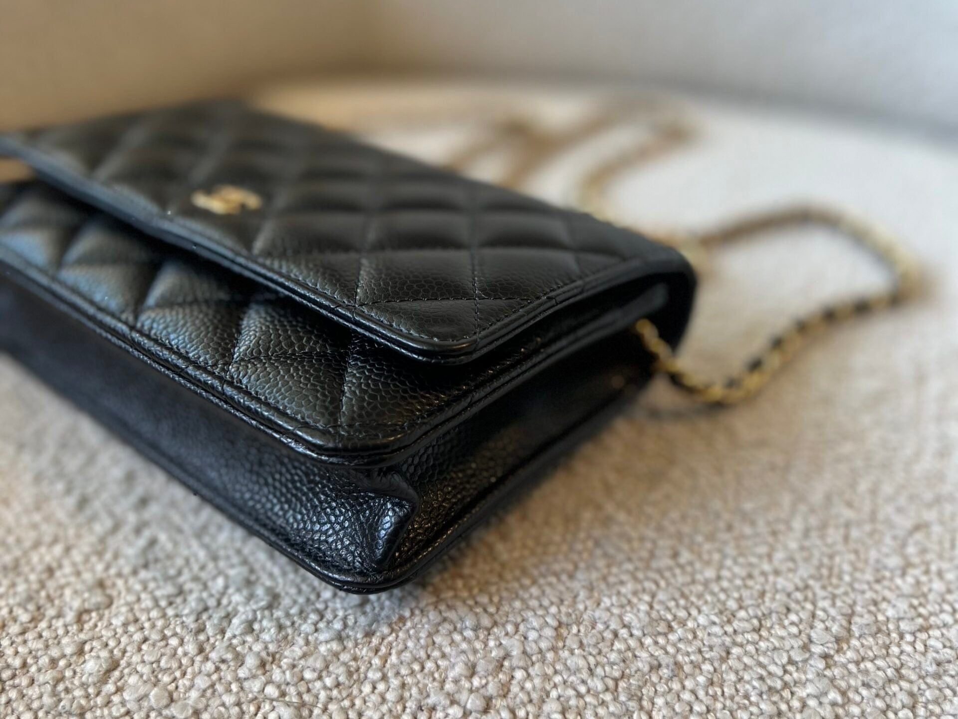 CHANEL Handbag Chanel Black Caviar Quilted Wallet On Chain Gold hardware(WOC) - Redeluxe