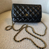 CHANEL Handbag Chanel Black Caviar Quilted Wallet On Chain Gold hardware(WOC) - Redeluxe