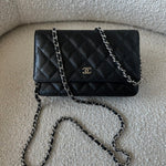 CHANEL Handbag Chanel Black Caviar Quilted Wallet On Chain Silver Hardware (WOC) - Redeluxe