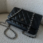 CHANEL Handbag Chanel Black Caviar Quilted Wallet On Chain Silver Hardware (WOC) - Redeluxe