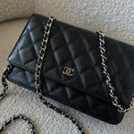 CHANEL Handbag Chanel Black Caviar Quilted Wallet On Chain Silver Hardware (WOC) - Redeluxe