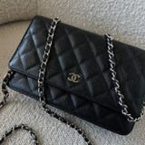 CHANEL Handbag Chanel Black Caviar Quilted Wallet On Chain Silver Hardware (WOC) - Redeluxe