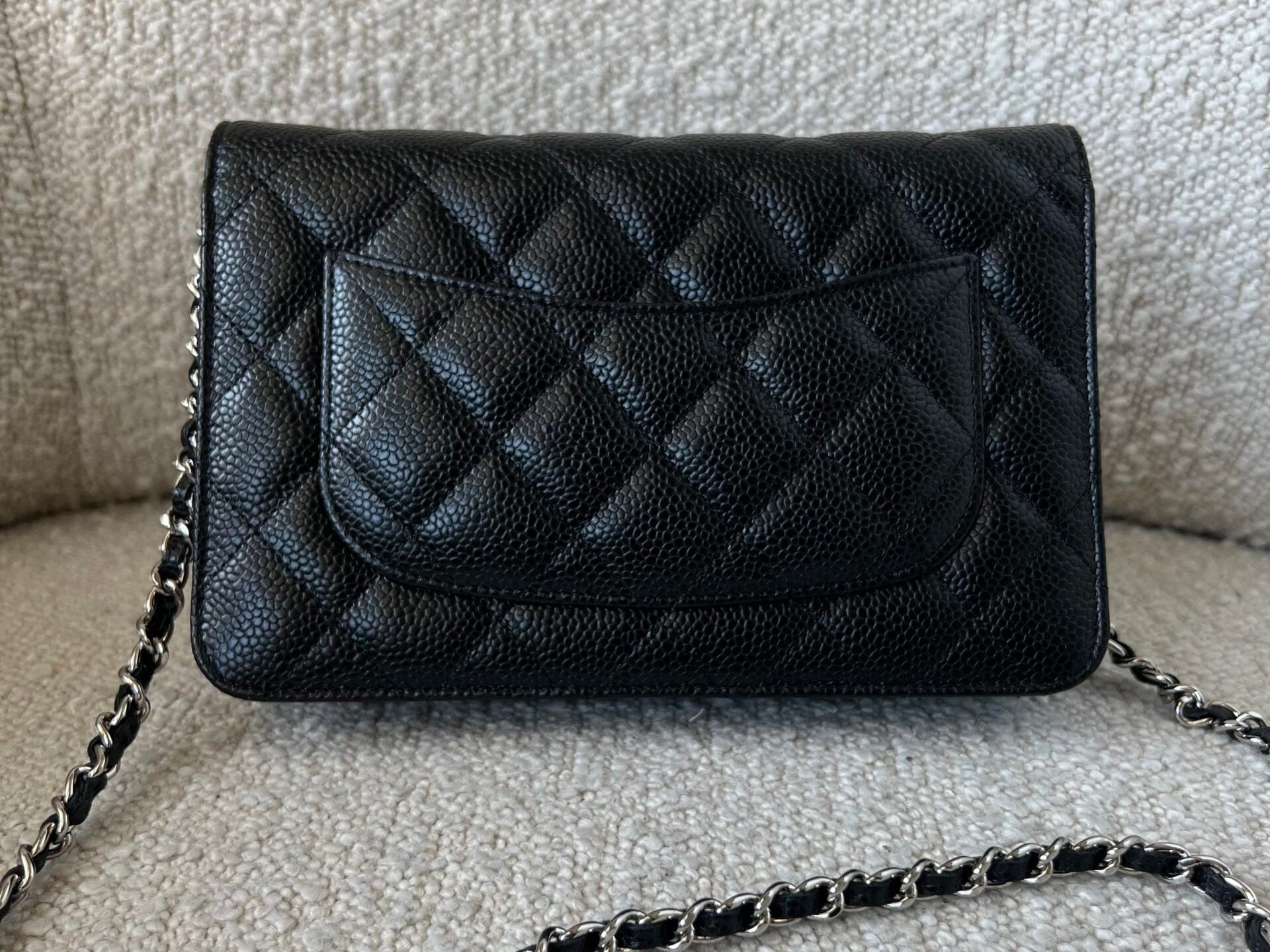 CHANEL Handbag Chanel Black Caviar Quilted Wallet On Chain Silver Hardware (WOC) - Redeluxe
