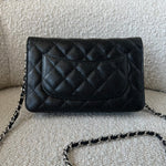 CHANEL Handbag Chanel Black Caviar Quilted Wallet On Chain Silver Hardware (WOC) - Redeluxe