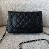 CHANEL Handbag Chanel Black Caviar Quilted Wallet On Chain Silver Hardware (WOC) - Redeluxe