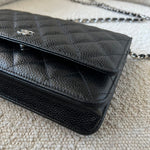 CHANEL Handbag Chanel Black Caviar Quilted Wallet On Chain Silver Hardware (WOC) - Redeluxe
