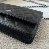 CHANEL Handbag Chanel Black Caviar Quilted Wallet On Chain Silver Hardware (WOC) - Redeluxe
