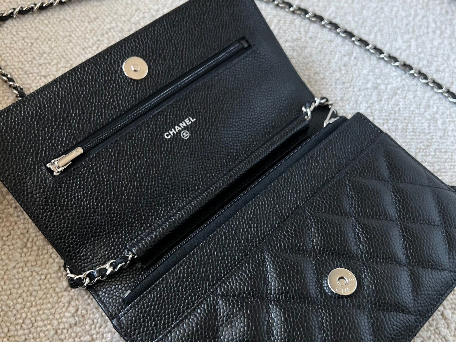 CHANEL Handbag Chanel Black Caviar Quilted Wallet On Chain Silver Hardware (WOC) - Redeluxe
