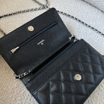 CHANEL Handbag Chanel Black Caviar Quilted Wallet On Chain Silver Hardware (WOC) - Redeluxe
