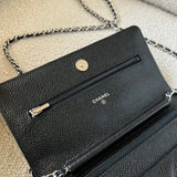 CHANEL Handbag Chanel Black Caviar Quilted Wallet On Chain Silver Hardware (WOC) - Redeluxe