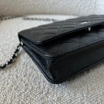 CHANEL Handbag Chanel Black Caviar Quilted Wallet On Chain Silver Hardware (WOC) - Redeluxe