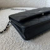 CHANEL Handbag Chanel Black Caviar Quilted Wallet On Chain Silver Hardware (WOC) - Redeluxe