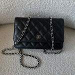 CHANEL Handbag Chanel Black Caviar Quilted Wallet On Chain Silver Hardware (WOC) - Redeluxe