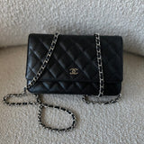 CHANEL Handbag Chanel Black Caviar Quilted Wallet On Chain Silver Hardware (WOC) - Redeluxe