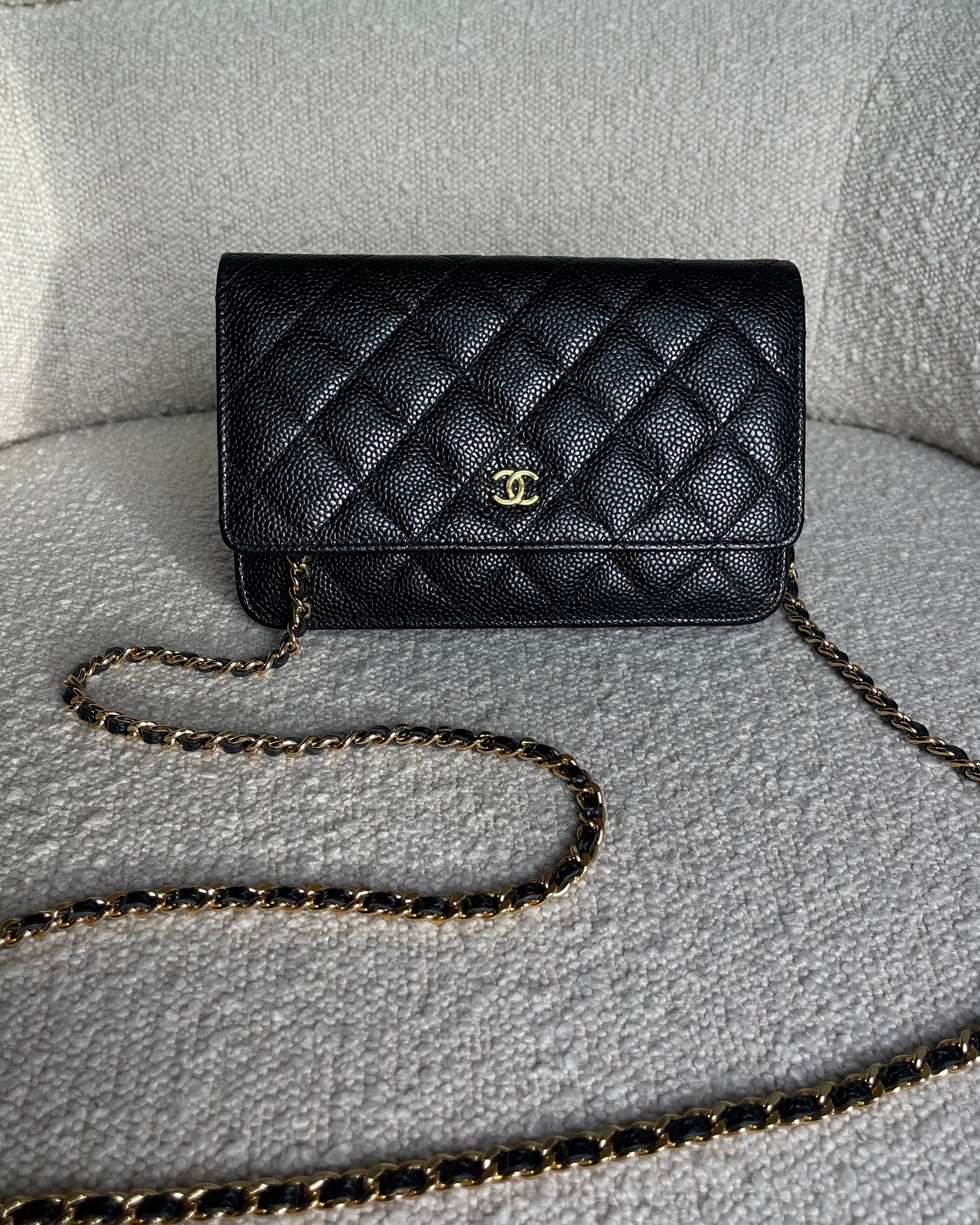 CHANEL Handbag Chanel Black Caviar Quilted Wallet on Chain WOC GHW - Redeluxe