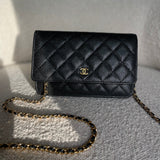 CHANEL Handbag Chanel Black Caviar Quilted Wallet on Chain WOC GHW - Redeluxe