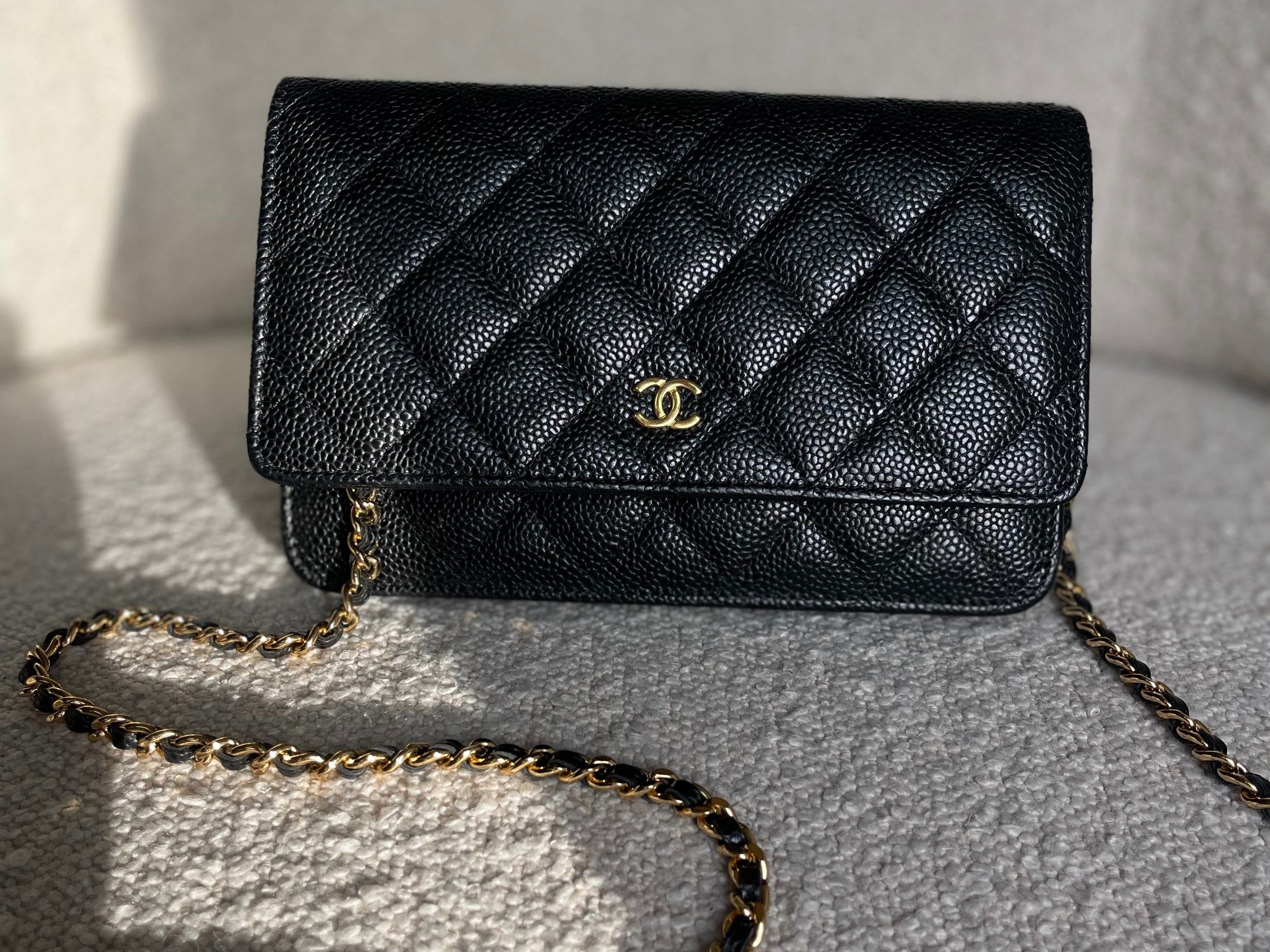 CHANEL Handbag Chanel Black Caviar Quilted Wallet on Chain WOC GHW - Redeluxe