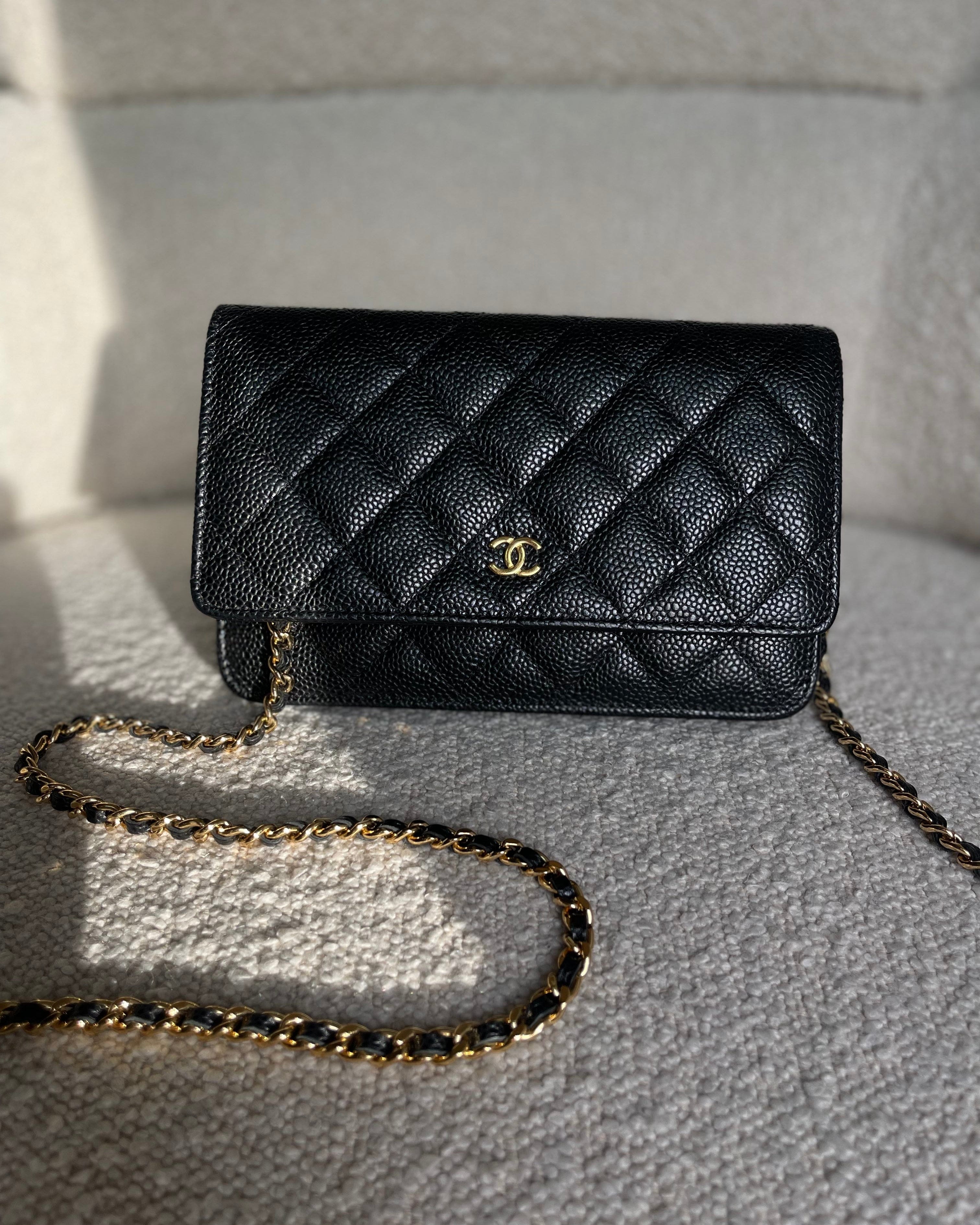 CHANEL Handbag Chanel Black Caviar Quilted Wallet on Chain WOC GHW - Redeluxe