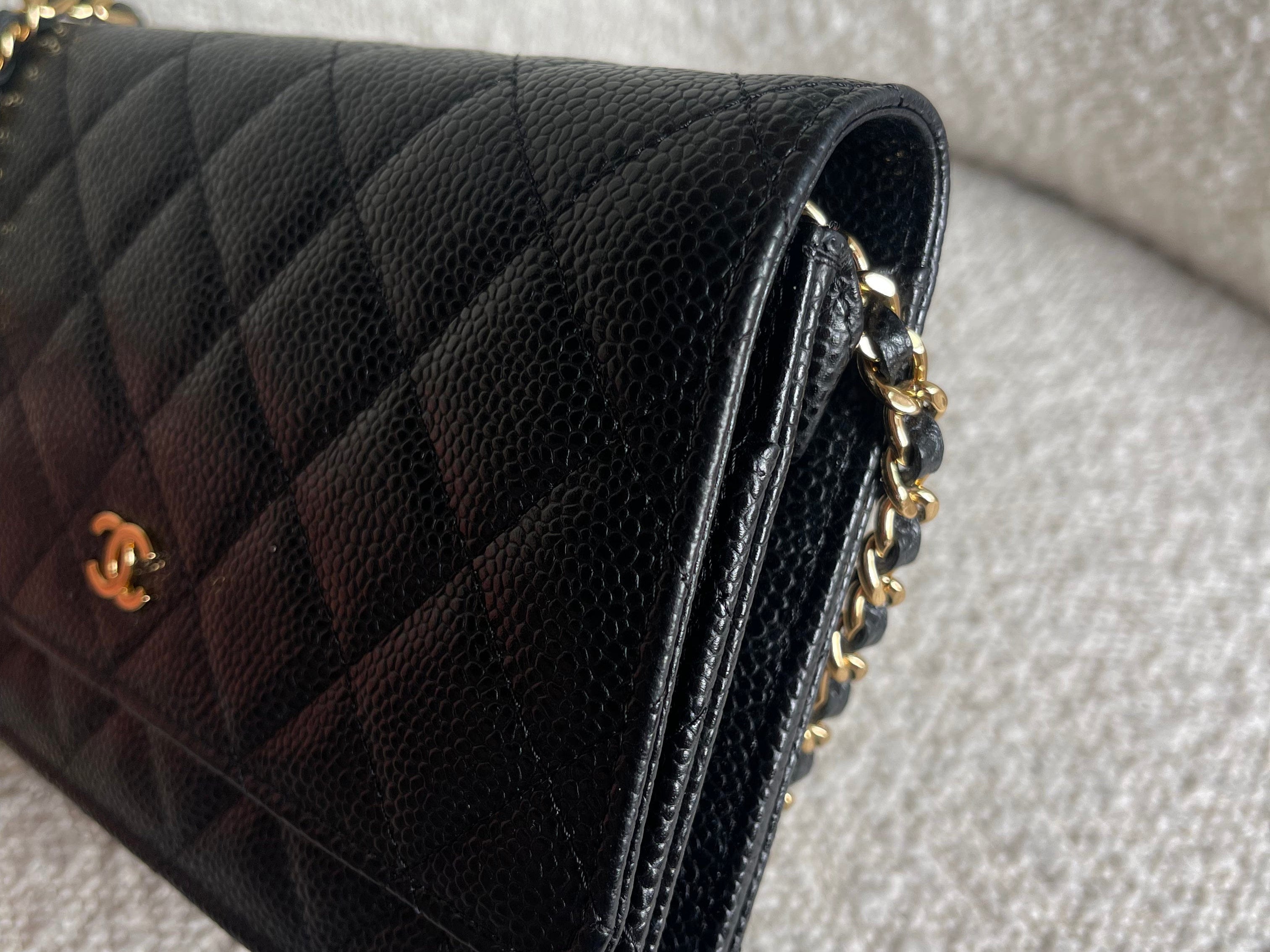 CHANEL Handbag Chanel Black Caviar Quilted Wallet on Chain WOC GHW - Redeluxe