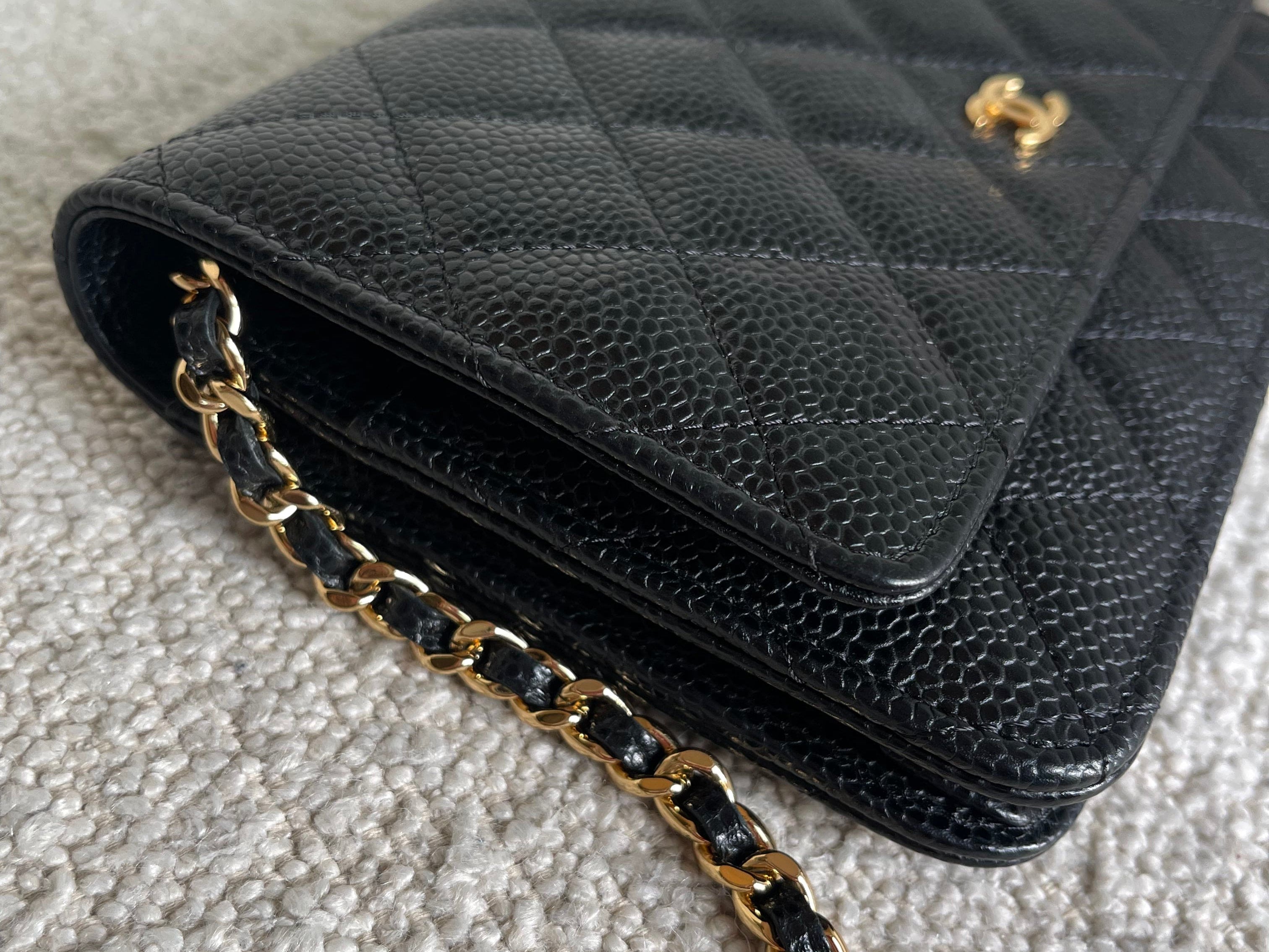 CHANEL Handbag Chanel Black Caviar Quilted Wallet on Chain WOC GHW - Redeluxe