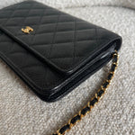 CHANEL Handbag Chanel Black Caviar Quilted Wallet on Chain WOC GHW - Redeluxe