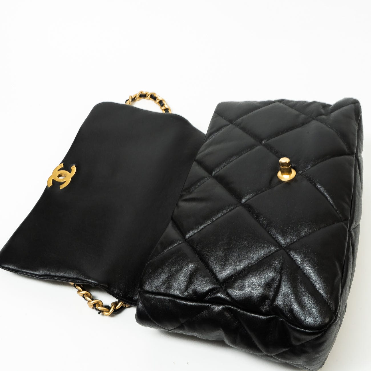 CHANEL Handbag Chanel Black Goatskin Quilted Maxi 19 Flap - Redeluxe
