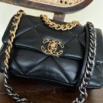 CHANEL Handbag Chanel Black Lambskin Quilted 19 Flap Small Mixed Hardware - Redeluxe