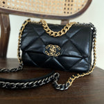 CHANEL Handbag Chanel Black Lambskin Quilted 19 Flap Small Mixed Hardware - Redeluxe