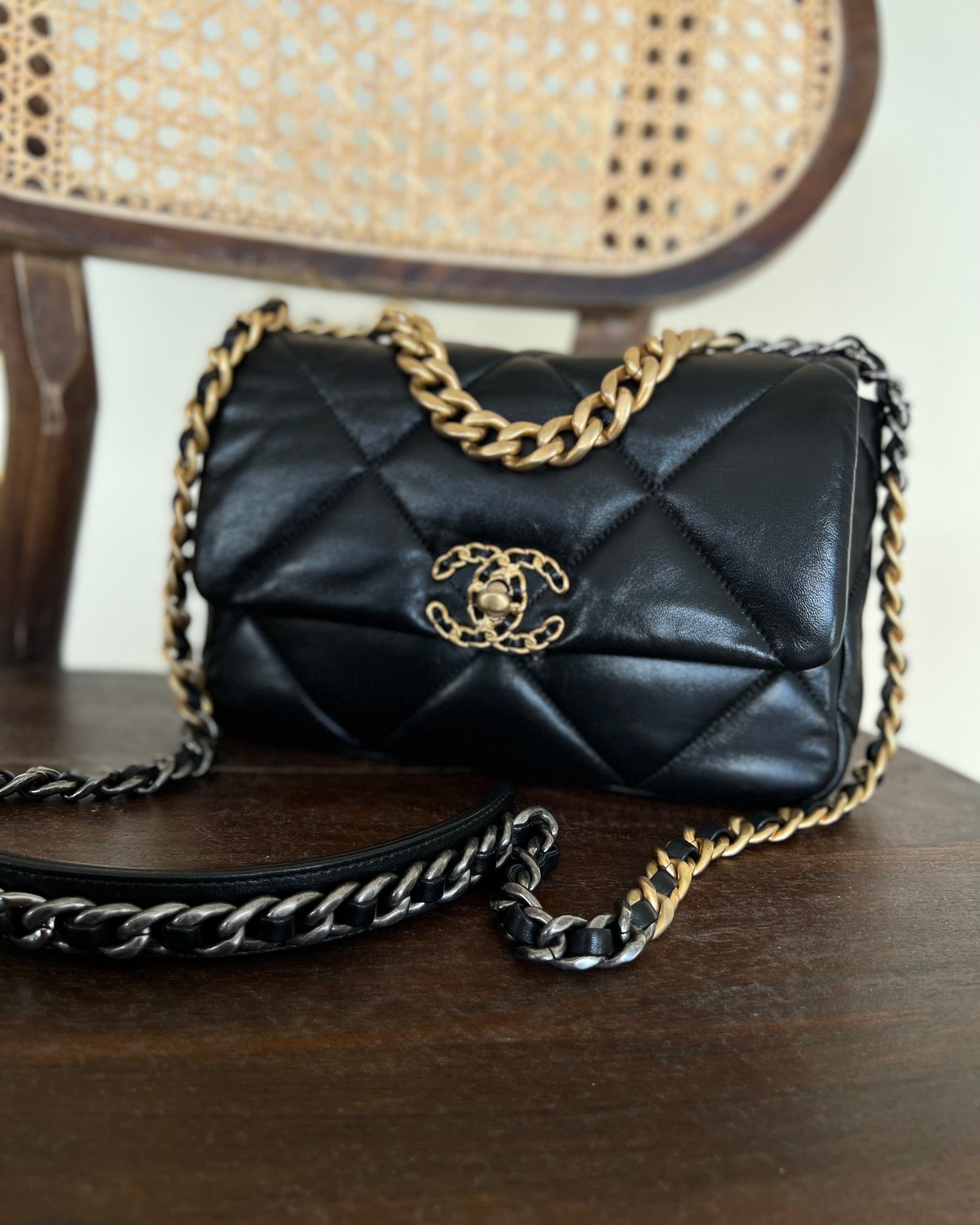 Chanel Black Lambskin Quilted 19 Flap Small Mixed Hardware REDELUXE