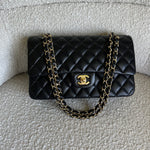 CHANEL Handbag Chanel Black Lambskin Quilted Classic Flap Medium GHW - Redeluxe