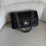 CHANEL Handbag Chanel Black Lambskin Quilted Classic Flap Medium GHW - Redeluxe