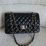 CHANEL Handbag Chanel Black Lambskin Quilted Classic Flap Medium GHW - Redeluxe