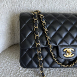CHANEL Handbag Chanel Black Lambskin Quilted Classic Flap Medium GHW - Redeluxe