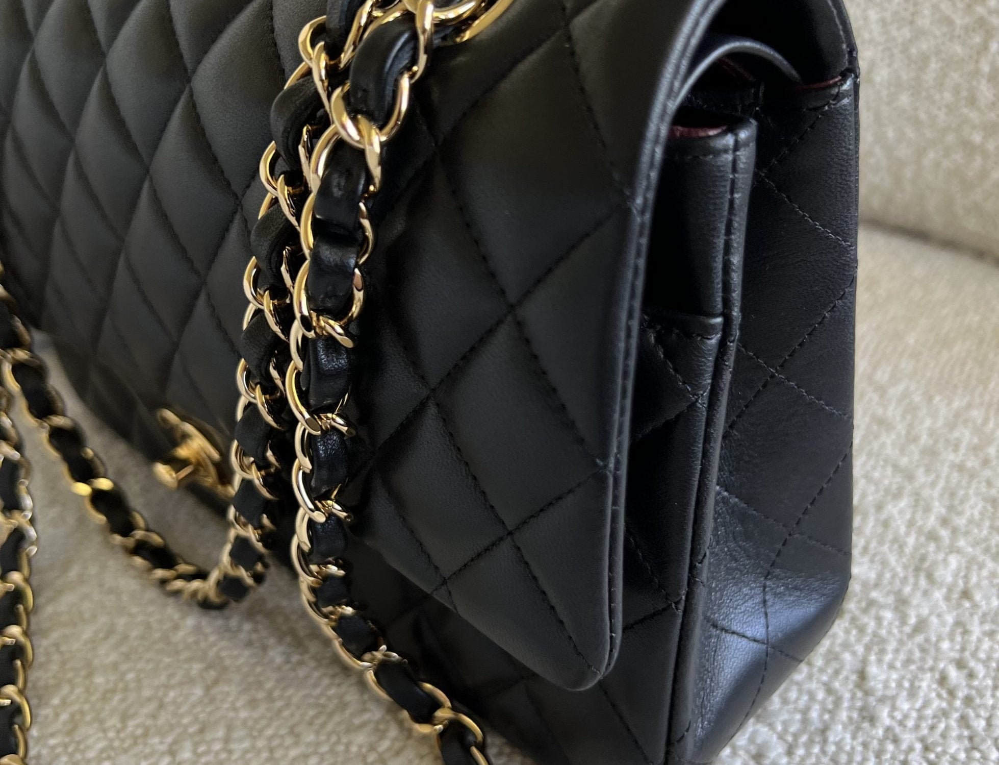 CHANEL Handbag Chanel Black Lambskin Quilted Classic Flap Medium GHW - Redeluxe