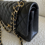 CHANEL Handbag Chanel Black Lambskin Quilted Classic Flap Medium GHW - Redeluxe