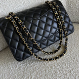 CHANEL Handbag Chanel Black Lambskin Quilted Classic Flap Medium GHW - Redeluxe