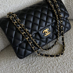 CHANEL Handbag Chanel Black Lambskin Quilted Classic Flap Medium GHW - Redeluxe