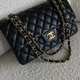 CHANEL Handbag Chanel Black Lambskin Quilted Classic Flap Medium GHW - Redeluxe