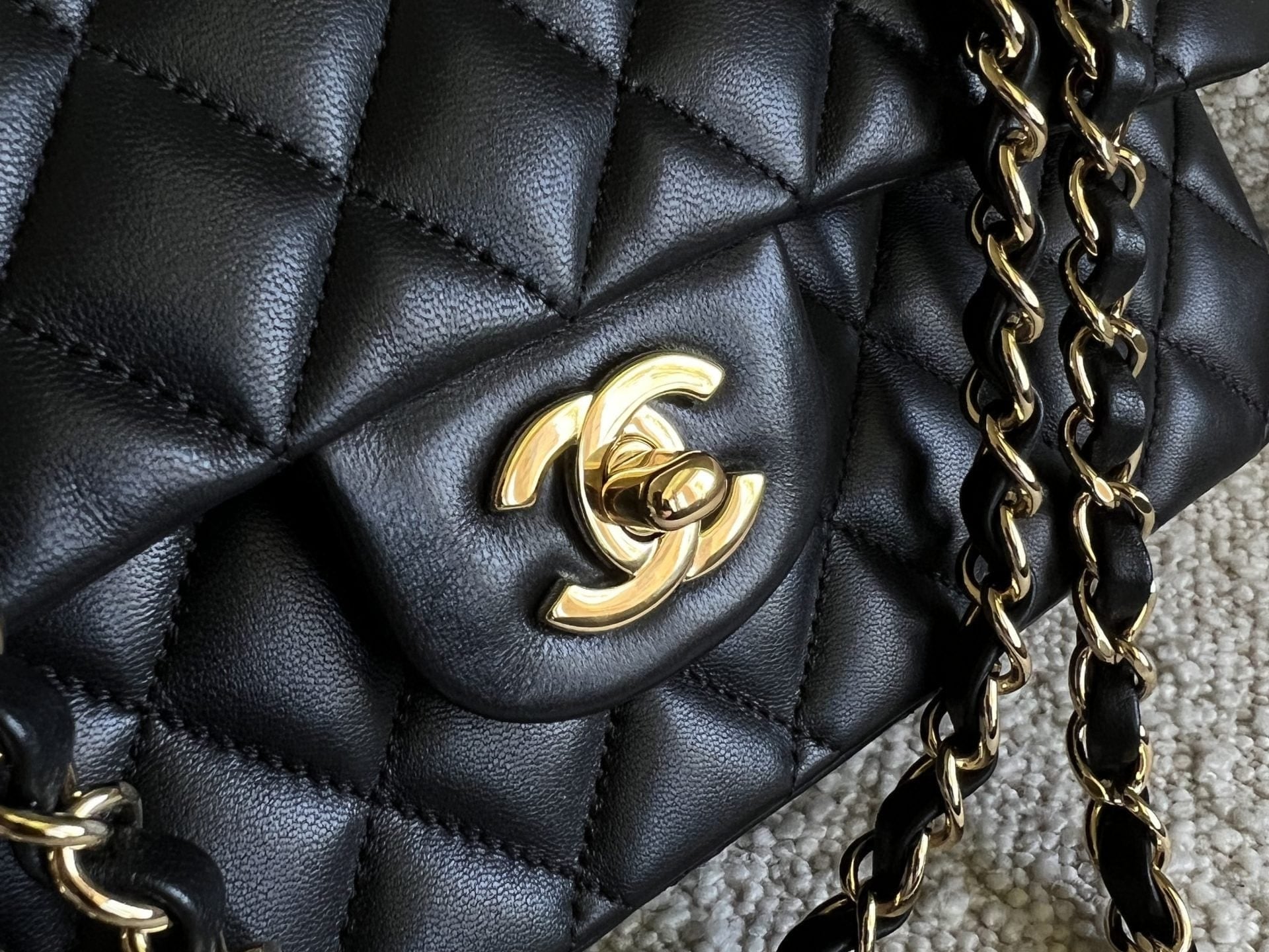 CHANEL Handbag Chanel Black Lambskin Quilted Classic Flap Medium GHW - Redeluxe